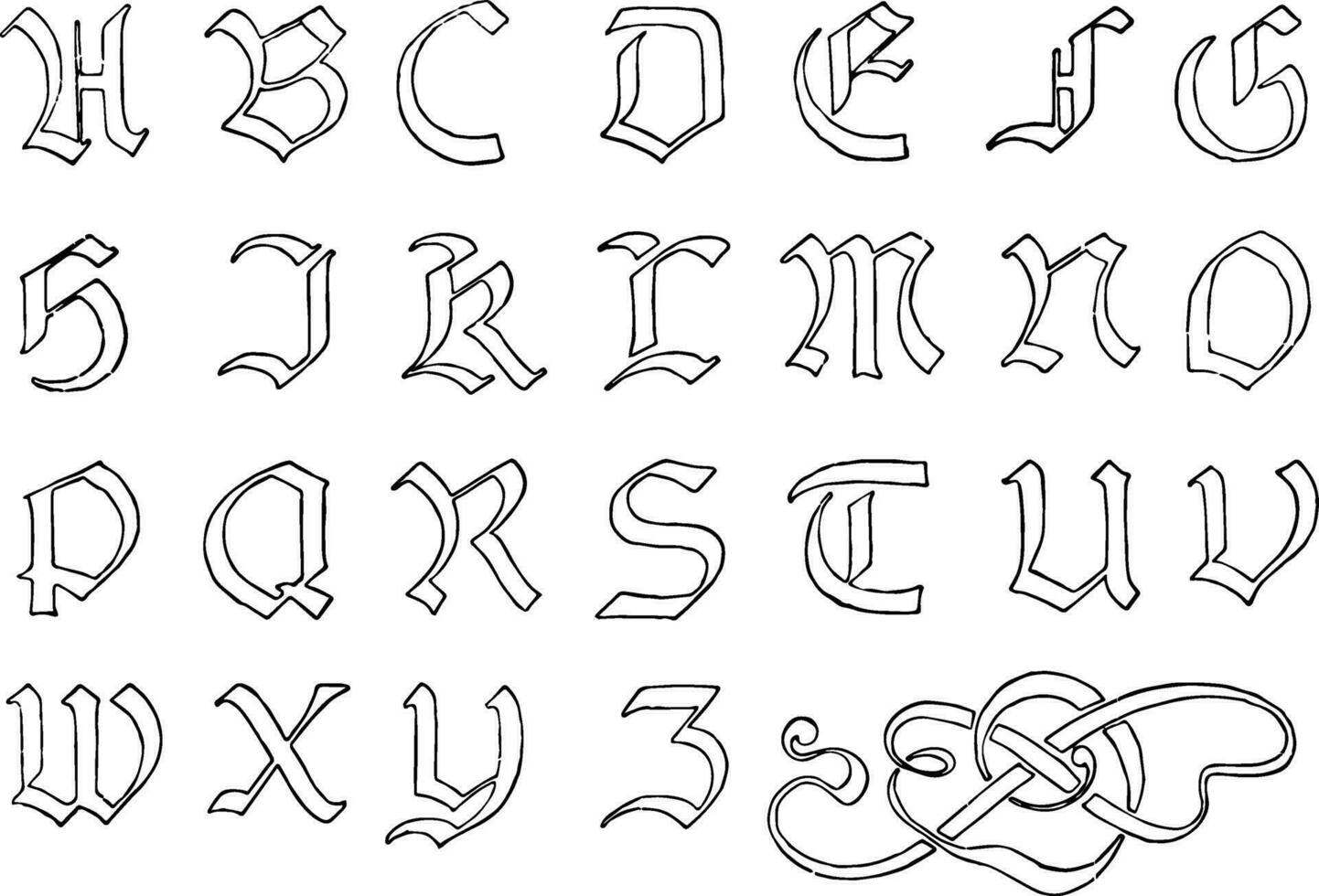 alfabeto de fr Thiersch, vintage ilustração. vetor