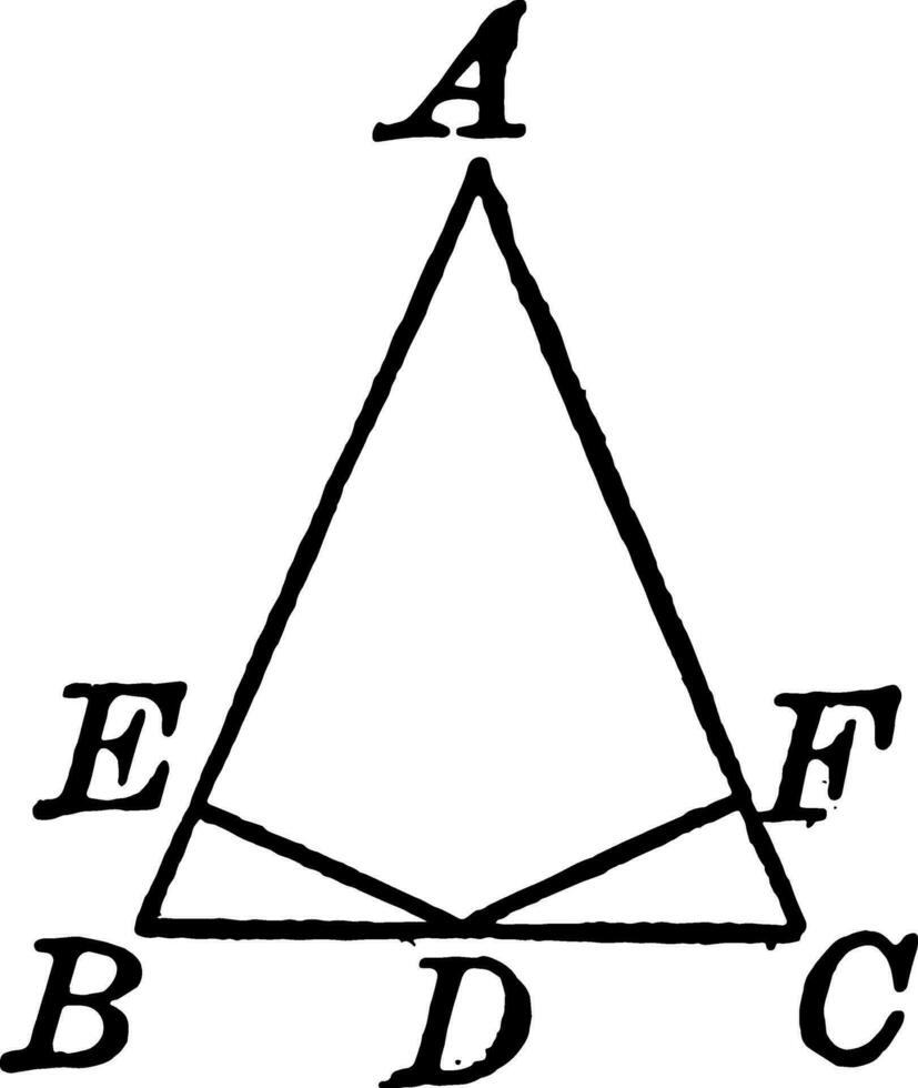 perpendiculares desistiu a partir de ponto médio do base para pernas do isósceles triângulos vintage ilustração. vetor