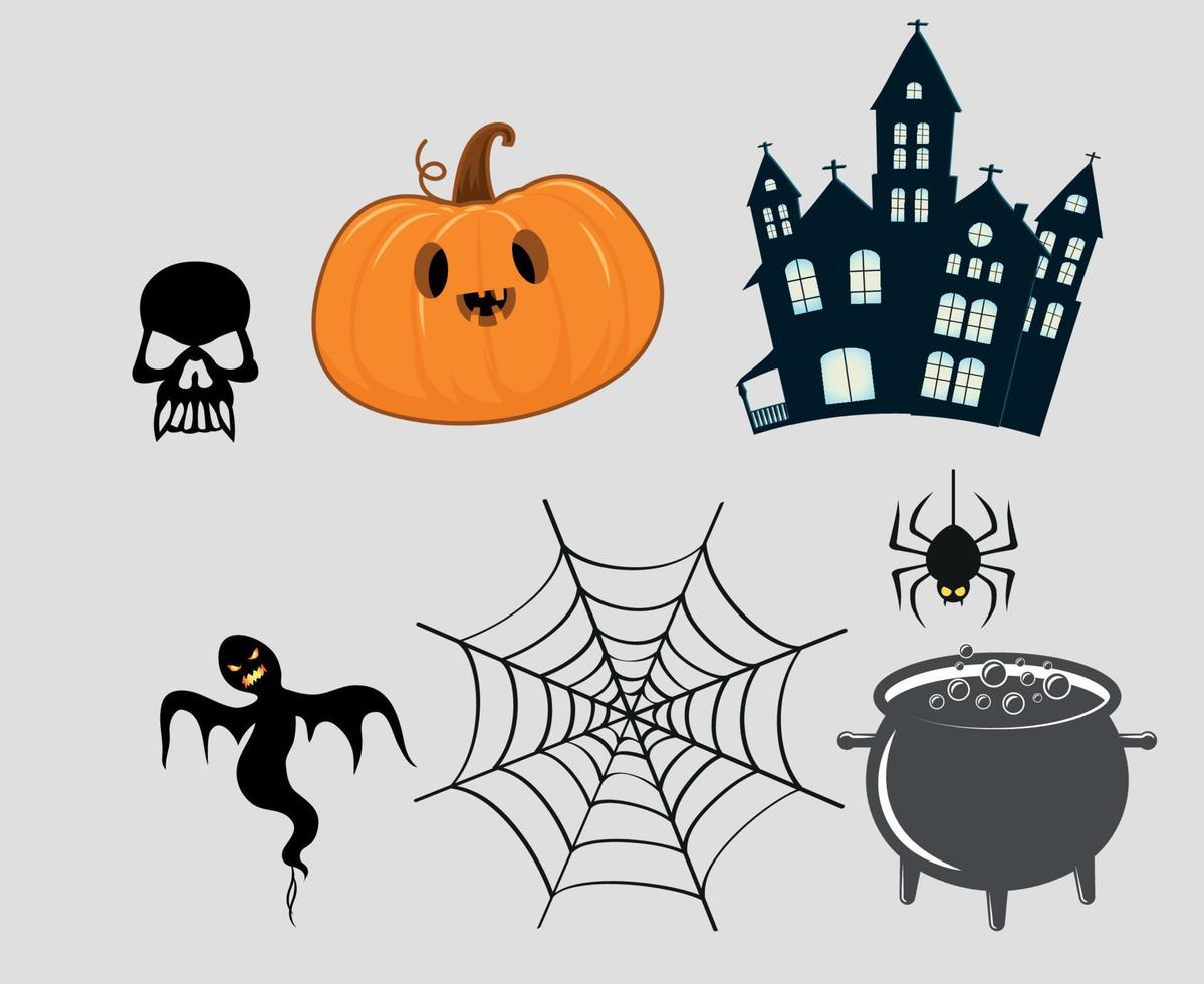 vetor abstrato feliz feriado de halloween objetos aranha com morcego-abóbora e fantasma