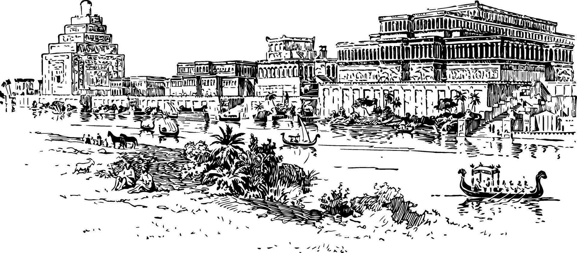 assírio Palácio vintage ilustração. vetor