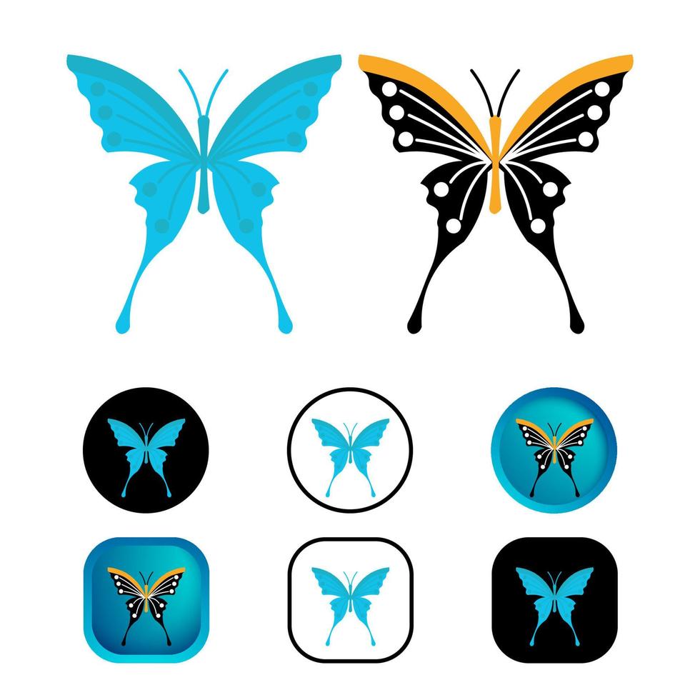 coleção de ícones animais de borboletas planas vetor