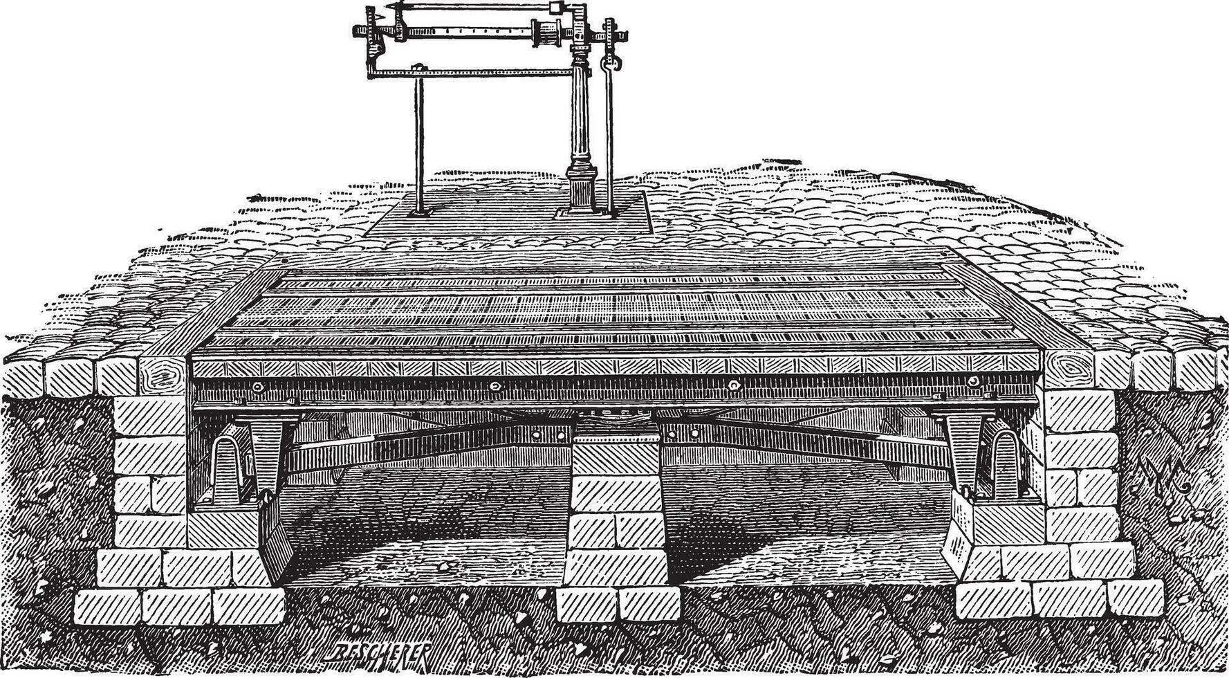 basculante ponte ou ponte levadiça vintage gravação vetor