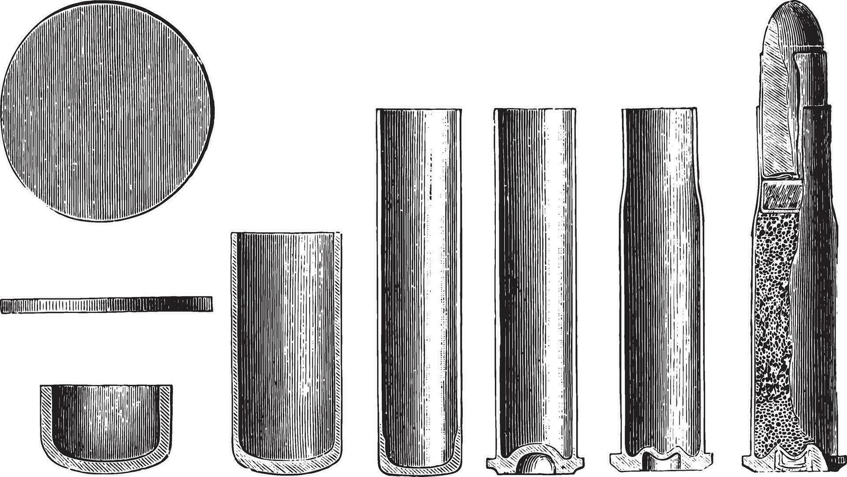 fabricação cartucho rifle modelo 1874, vintage gravação. vetor