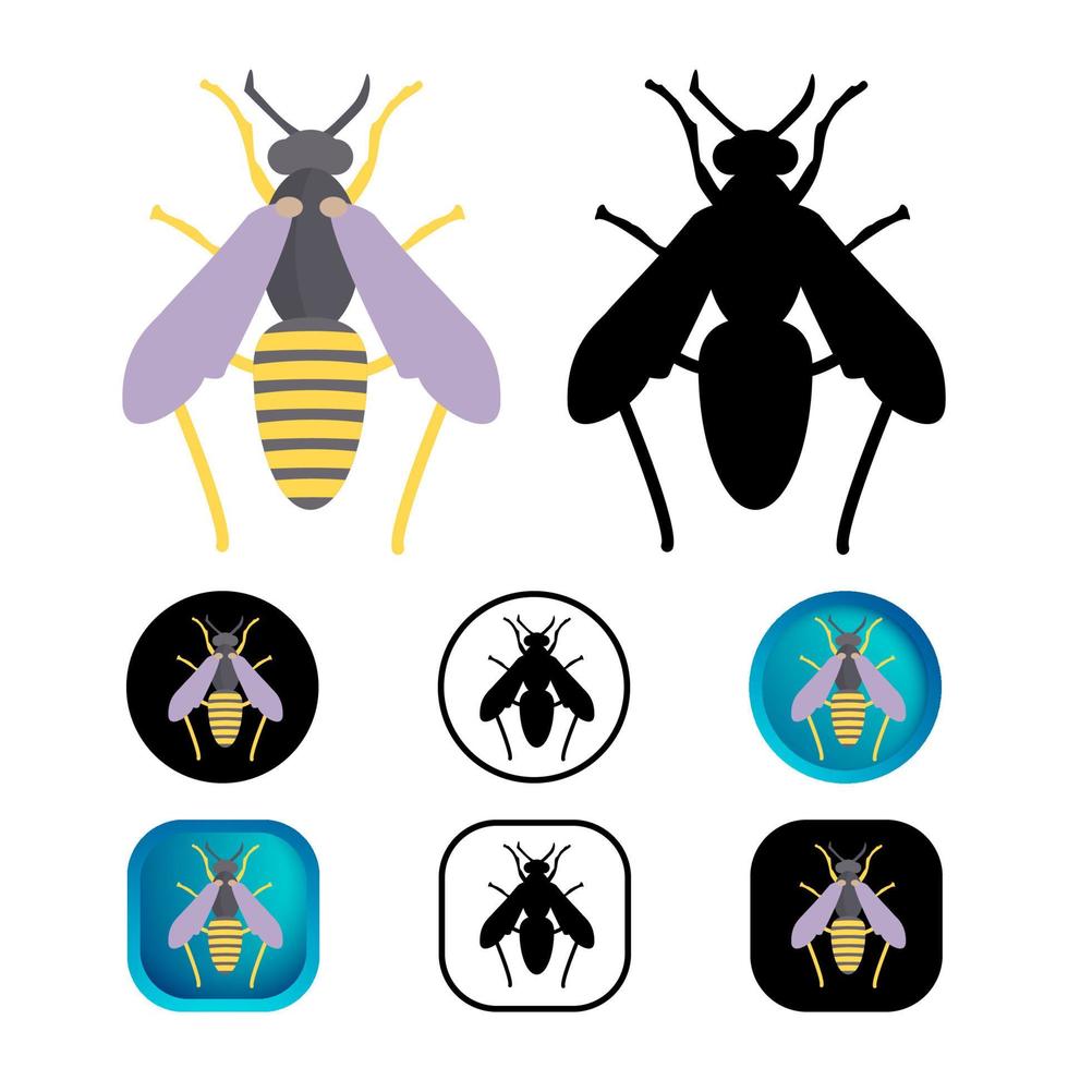 coleção de ícone de inseto vespa plana vetor