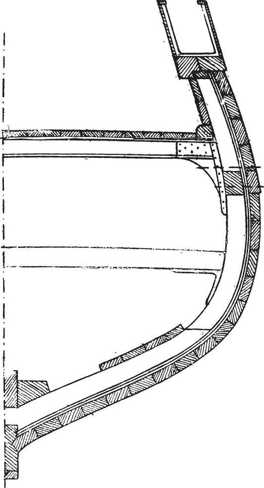 seção do uma navio construído dentro Cruz tábuas, vintage gravação. vetor