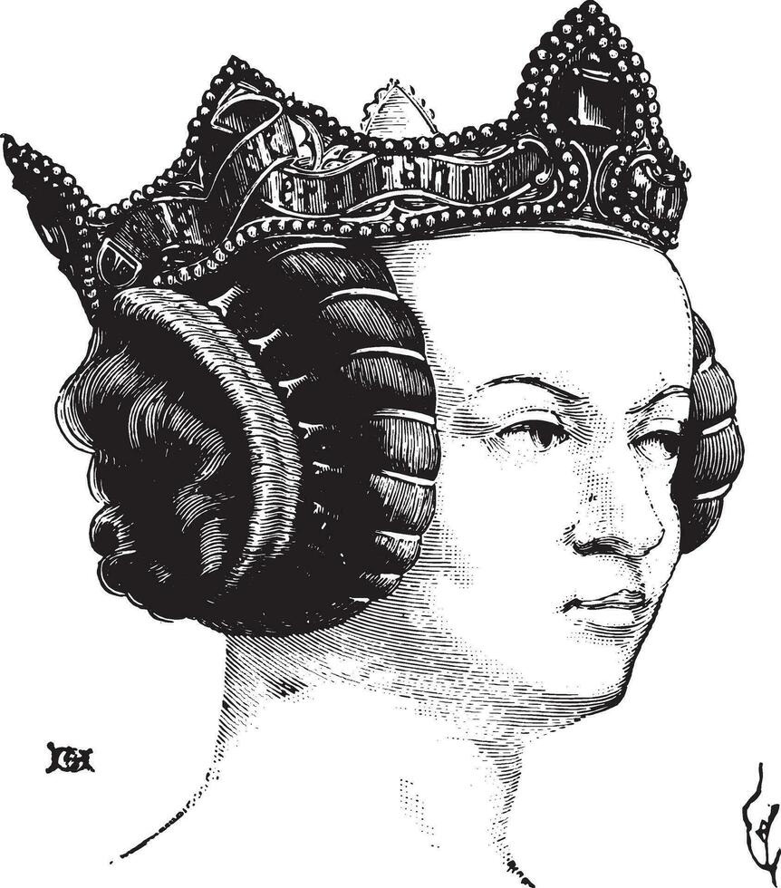 Penteado do uma nobre senhora debaixo Charles v, vintage gravação. vetor