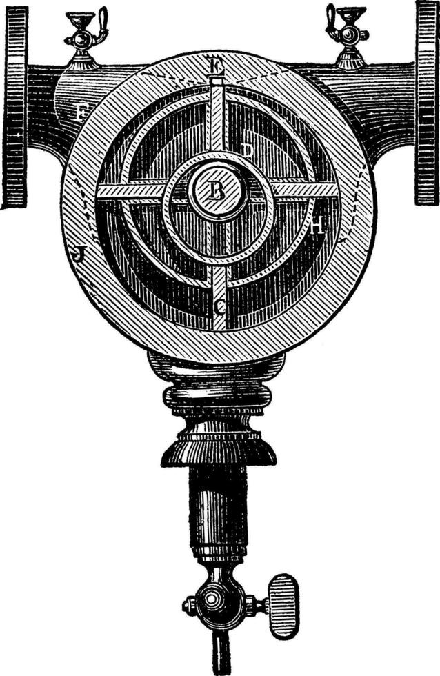 tipo do rotativo bomba com uma solteiro eixo e quatro paletes, vintage gravação. vetor