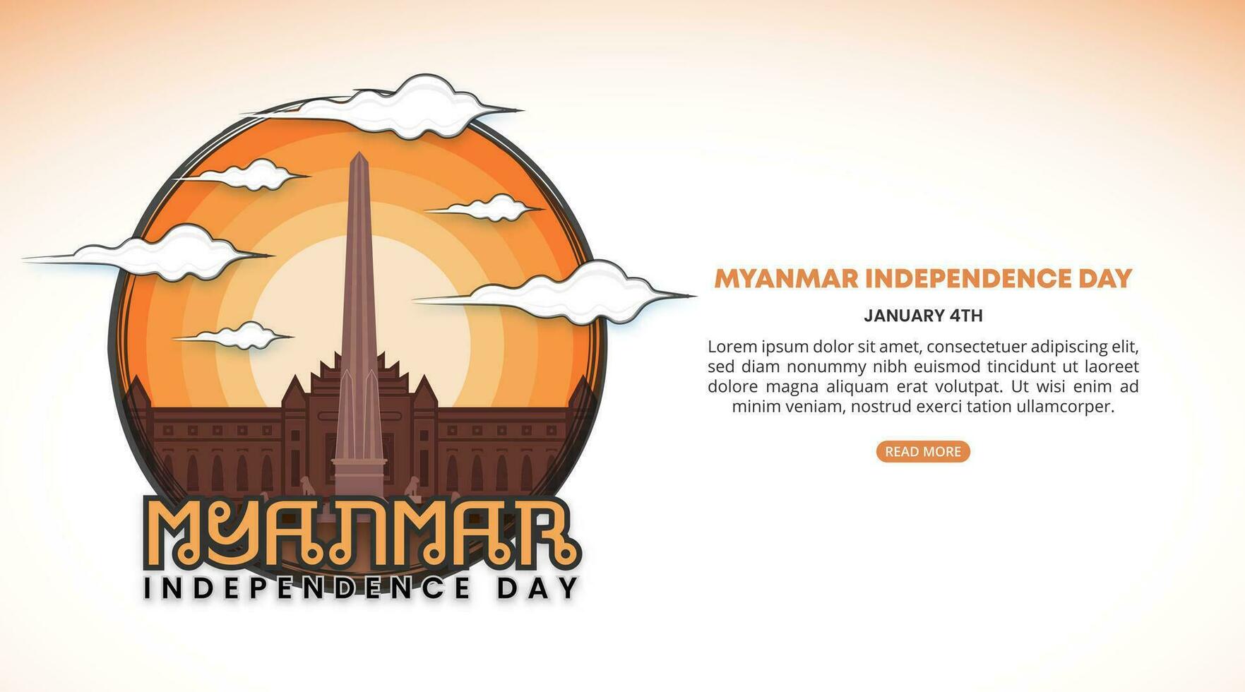myanmar independência dia fundo com a tinta desenhando monumento vetor