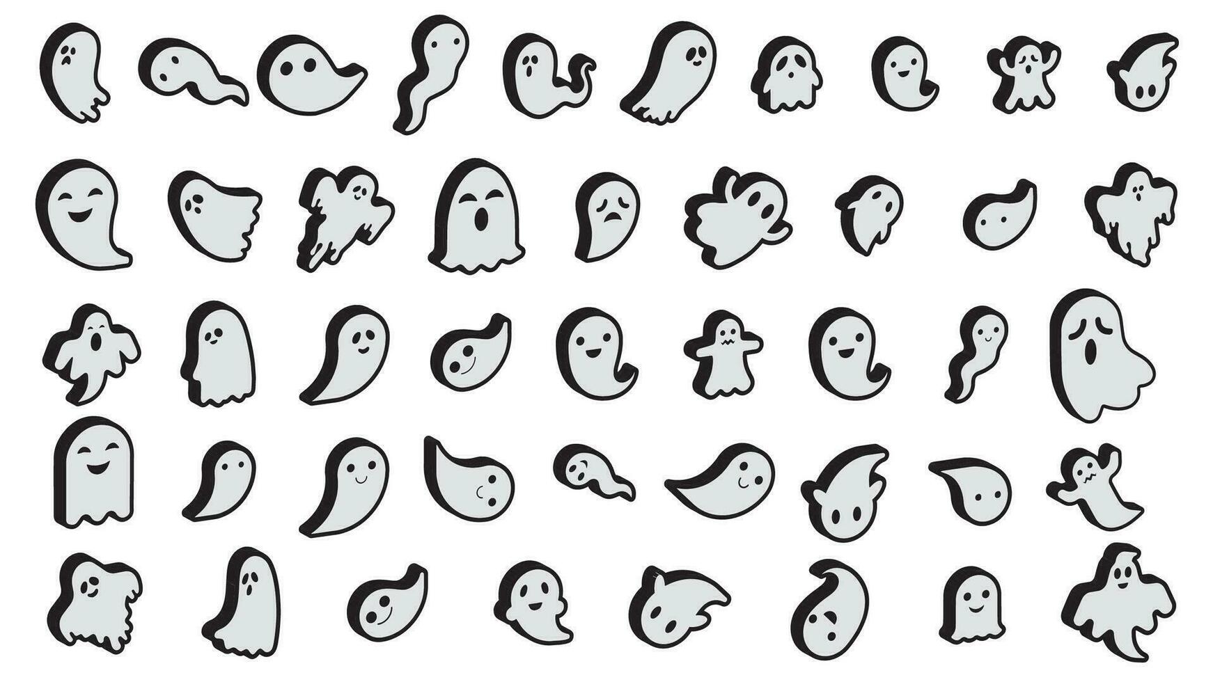 3d simples ícone ou silhuetas do dia das Bruxas fantasma em branco fundo. vetor ilustração editável.