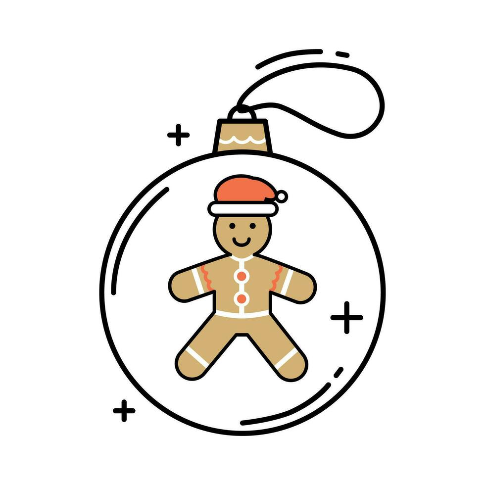 vetor esboço ilustração do Natal bola com Pão de gengibre homem com papai noel chapéu. ícone para Natal decorações, Tag, embalagem.