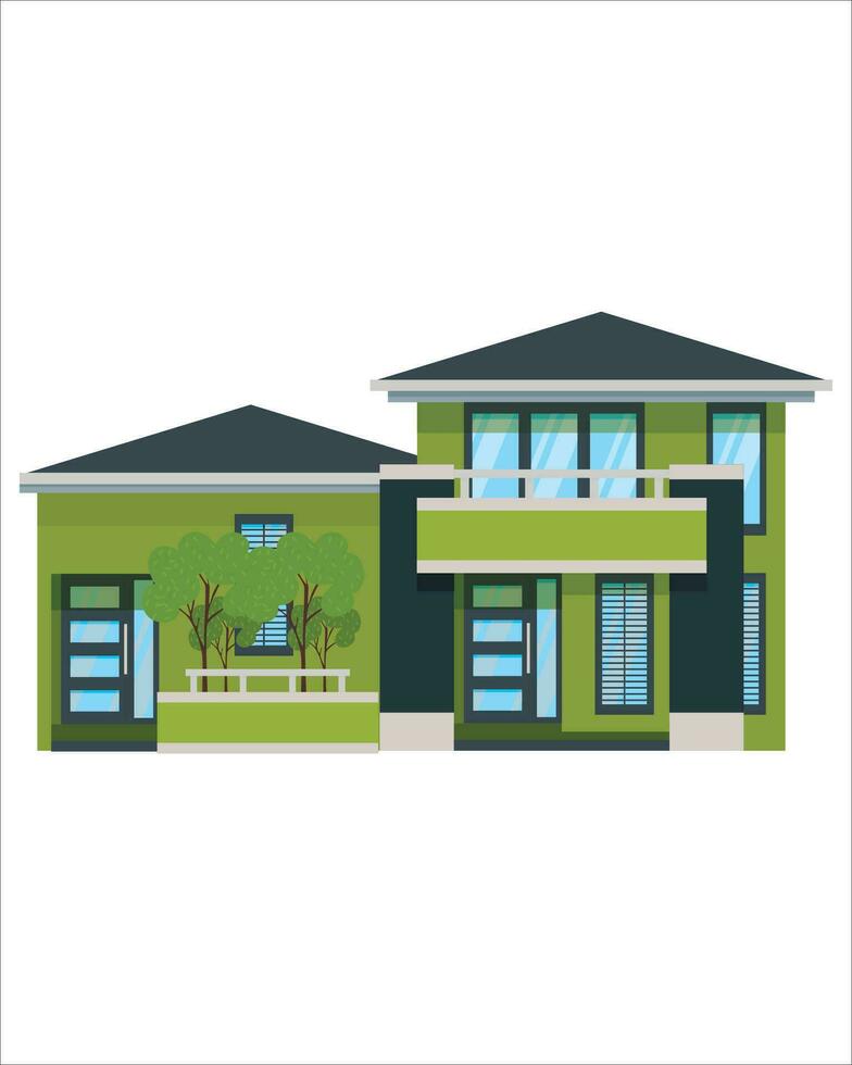 elegante verde residencial casa. casa exterior arquitetura. residencial suburbano real Estado. plano gráfico vetor ilustração