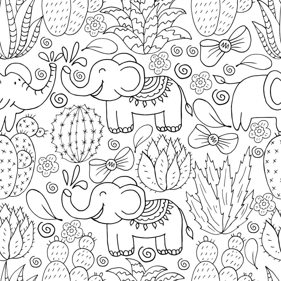 ilustração botânica perfeita. padrão tropical de diferentes cactos, babosa vetor
