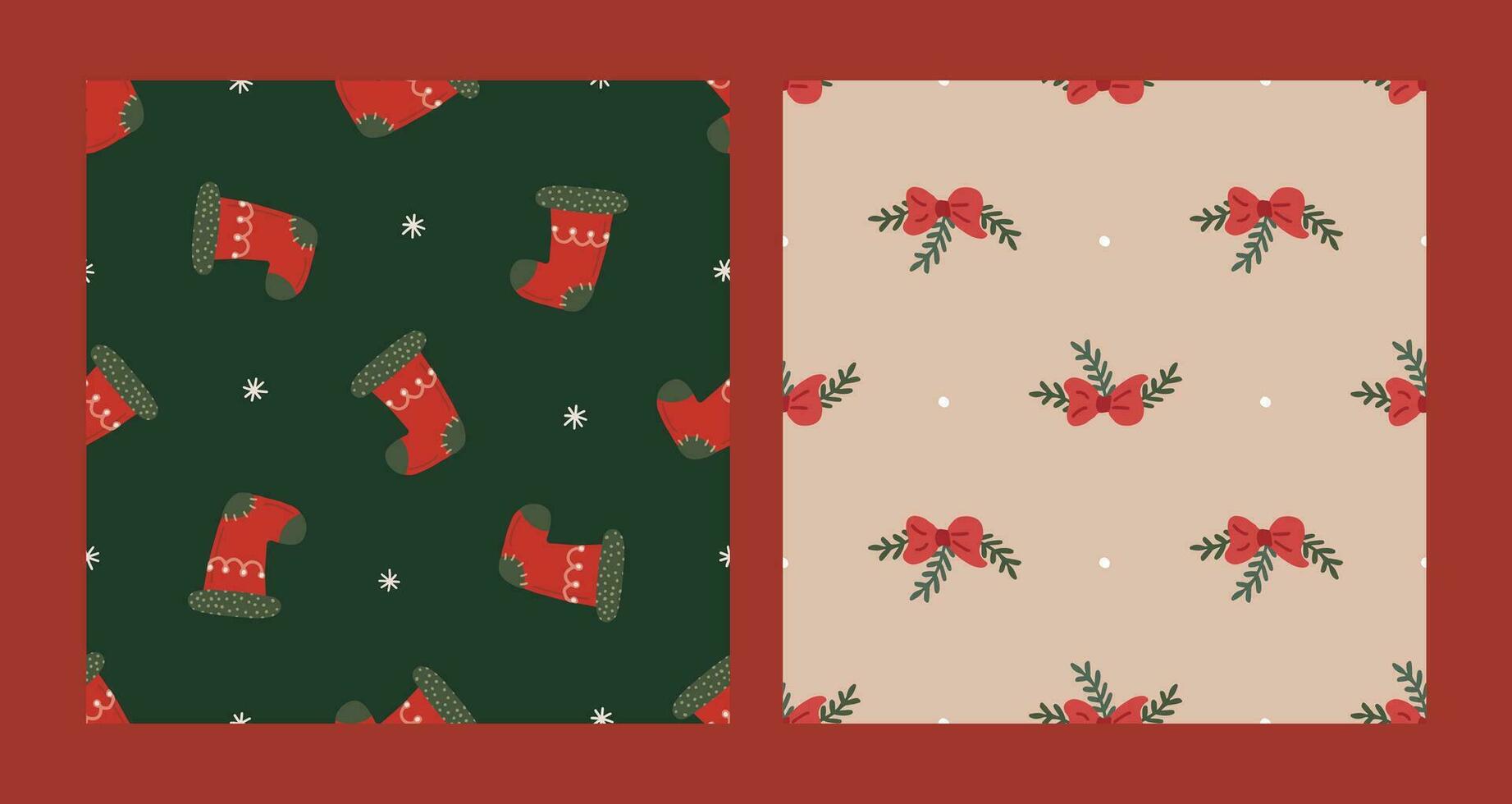 desatado padronizar conjunto com Natal vermelho meia e arco. Natal e Novo ano conceito. mão desenhado retro vintage vetor textura para papel de parede, impressões, invólucro, têxtil