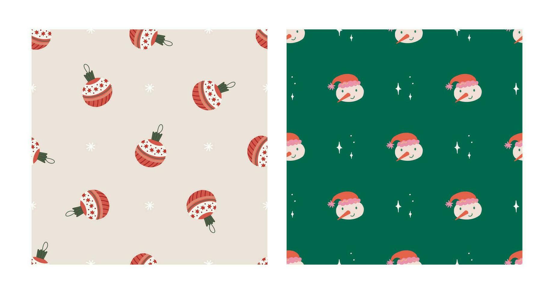 fofa boneco de neve e brilhos, árvore brinquedos desatado padronizar definir. Natal e Novo ano conceito. mão desenhado retro vintage vetor textura para papel de parede, impressões, invólucro, têxtil