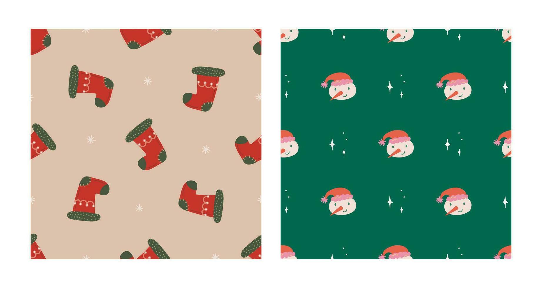 fofa boneco de neve e brilhos, Natal meia desatado padronizar definir. Natal e Novo ano conceito. mão desenhado retro vintage vetor textura para papel de parede, impressões, invólucro, têxtil