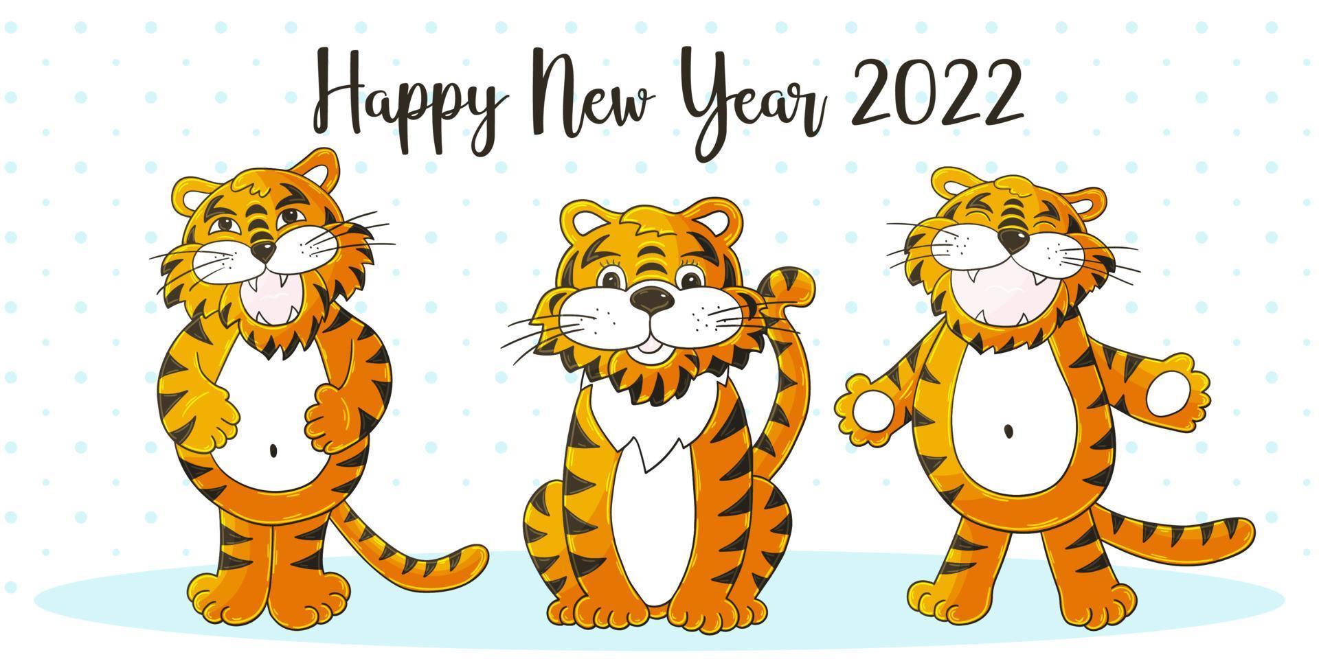 ano novo 2022. ilustração de desenhos animados para cartões postais, calendários, pôsteres vetor