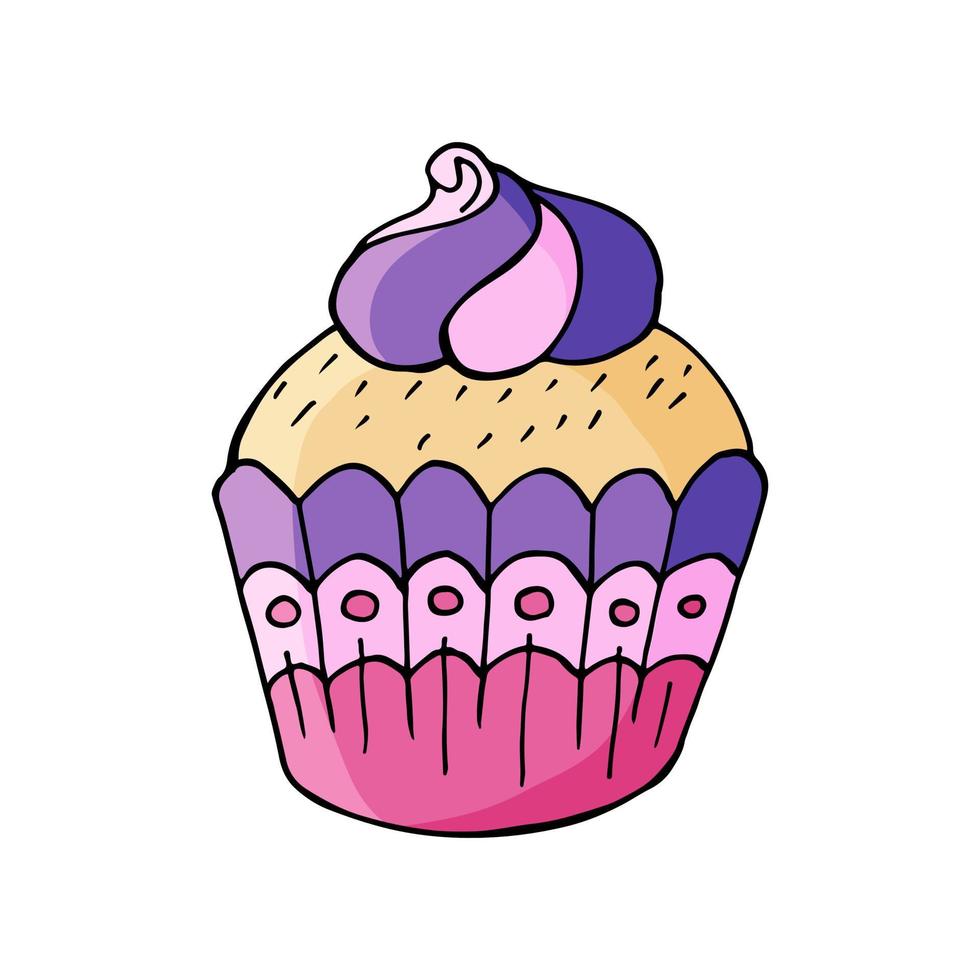 Ilustração vetorial para seu design. ícone brilhante de cupcake, muffin na mão desenhar o estilo vetor