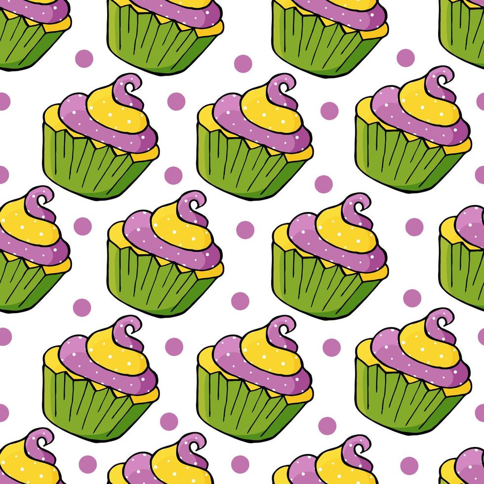 ilustração vetorial. padrão sem emenda com bolos doces. muffins fofos, cupcakes vetor