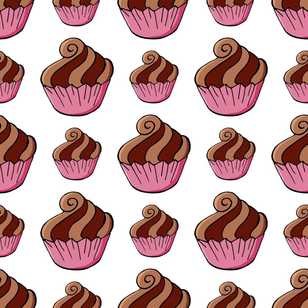 ilustração vetorial. padrão sem emenda com bolos doces. muffins fofos, cupcakes. fundo de bolinhas. textura para tecido vetor