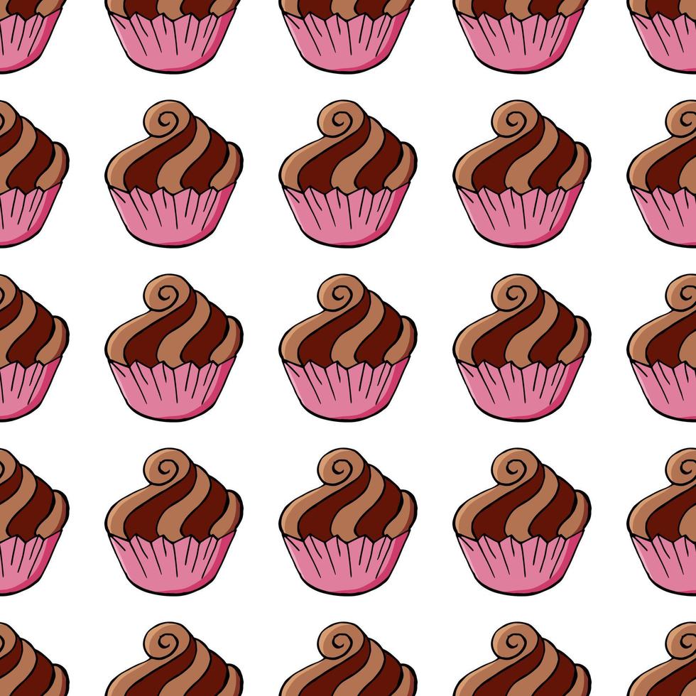 ilustração vetorial. padrão sem emenda com bolos doces. muffins fofos, cupcakes. fundo de bolinhas. textura para tecido vetor