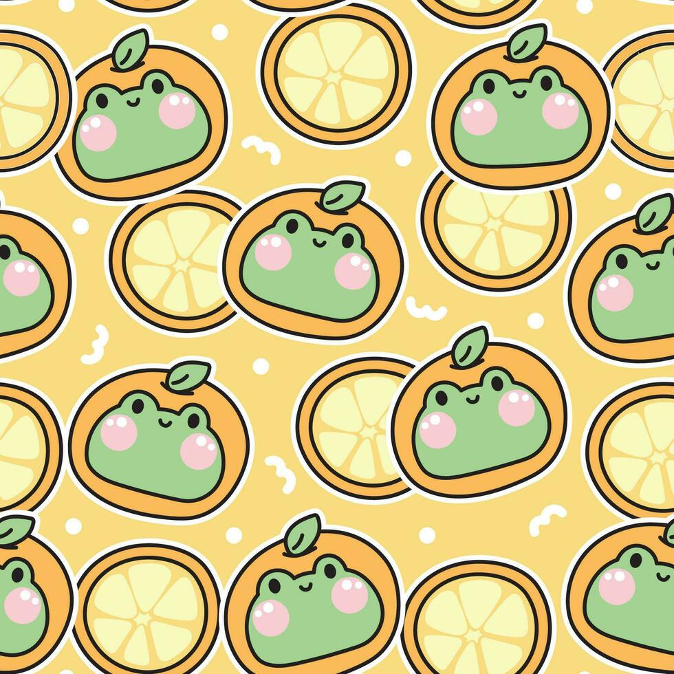 desatado padronizar do fofa rã dentro laranja chapéu fundo.réptil animal personagem desenho animado design.fruta.imagem para cartão, cartaz, bebê roupas.kawaii.vetor.ilustração. vetor