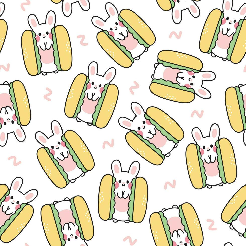 desatado padronizar do fofa Coelho cachorro quente em branco fundo.coelho mão desenhado.rápido comida.imagem para cartão, cartaz, garoto produto.kawaii.vetor.ilustração. vetor