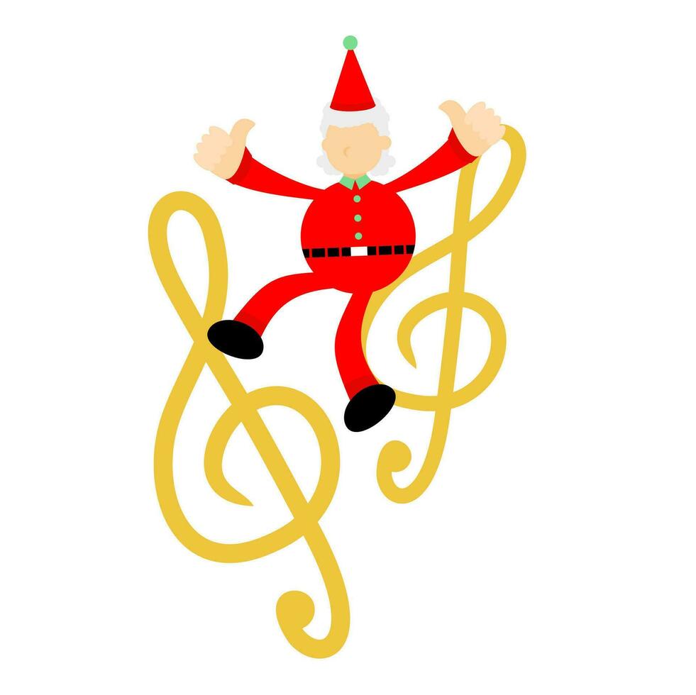 Natal santa claus alegre e música melodia clave música Nota desenho animado rabisco plano Projeto estilo vetor ilustração
