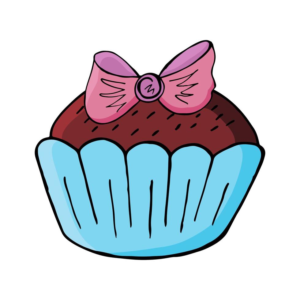 Ilustração vetorial para seu design. ícone brilhante de cupcake, muffin na mão desenhar o estilo vetor