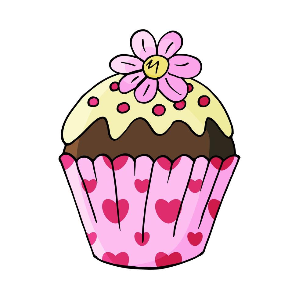 Ilustração vetorial para seu design. ícone brilhante de cupcake, muffin na mão desenhar o estilo vetor