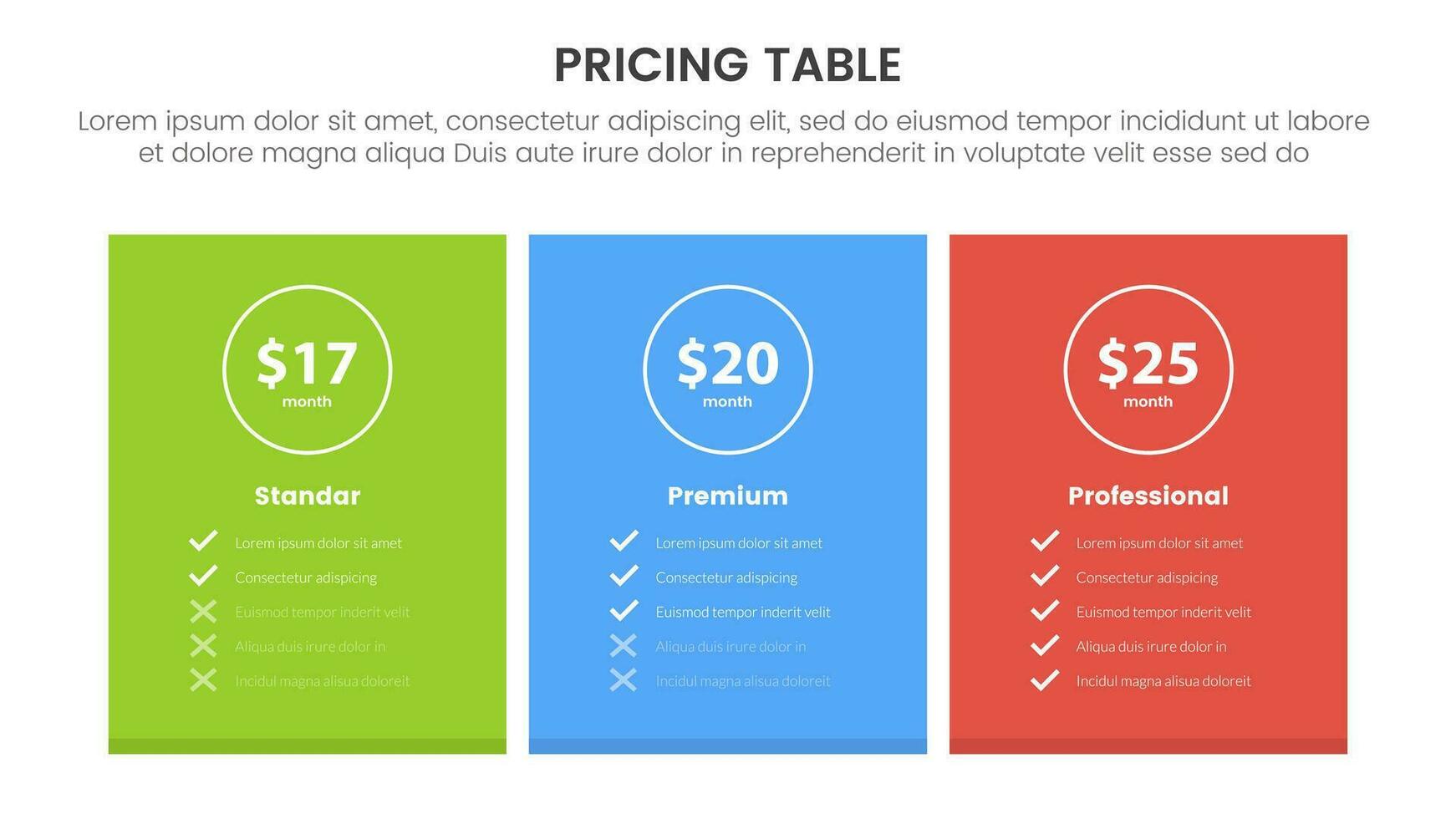 precificação mesa ou preço comparação infográfico 3 ponto etapa modelo com retângulo caixa cheio cor fundo para deslizar apresentação vetor