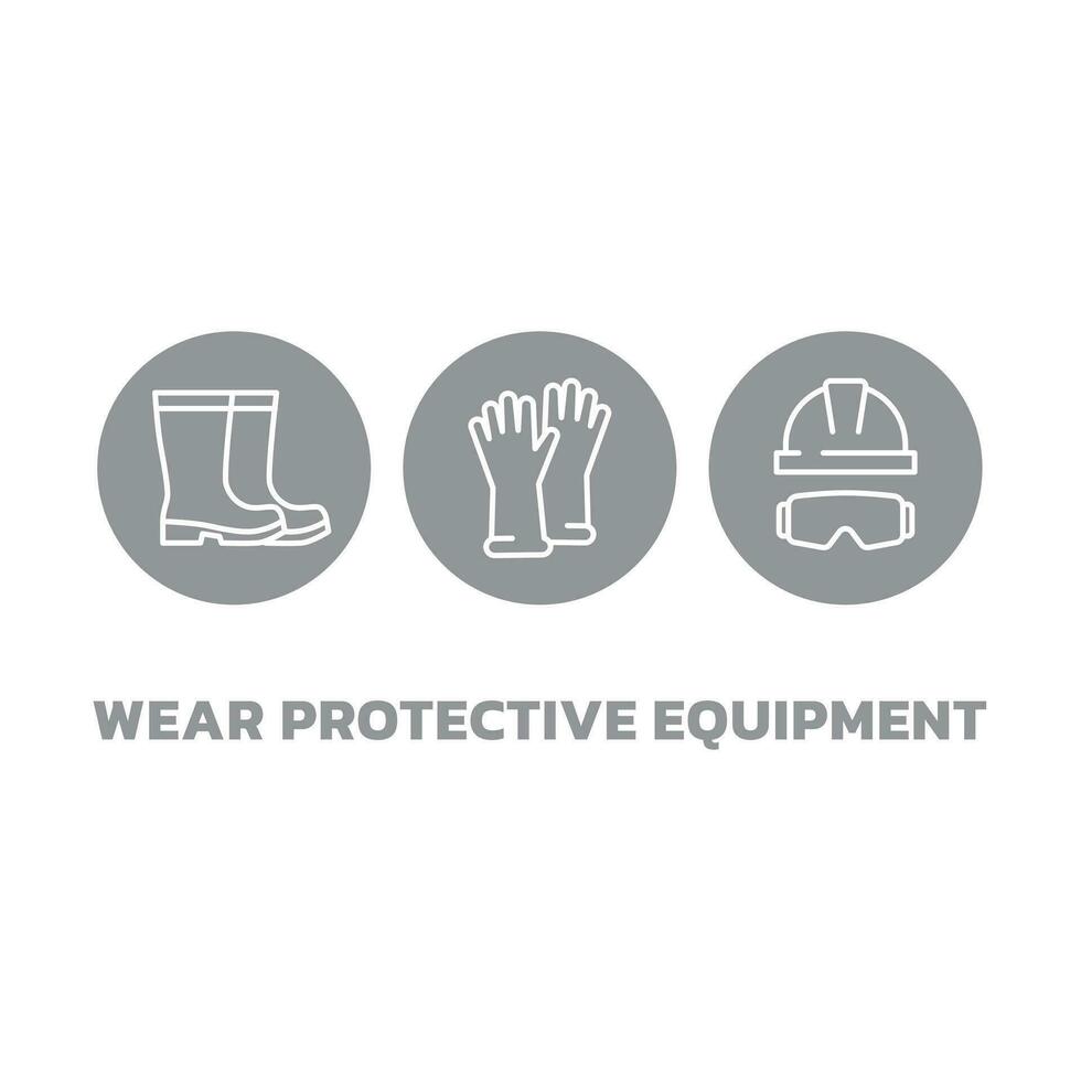 vestem protetora equipamento vetor placa ícones. borracha botas, capacete ou Difícil chapéu e óculos ou óculos ícone definir.