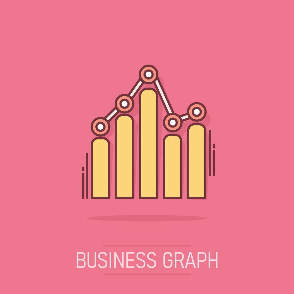 ícone de gráfico de negócios de desenho vetorial em estilo cômico. pictograma de ilustração de sinal de gráfico. conceito de efeito de respingo de negócios de diagrama. vetor