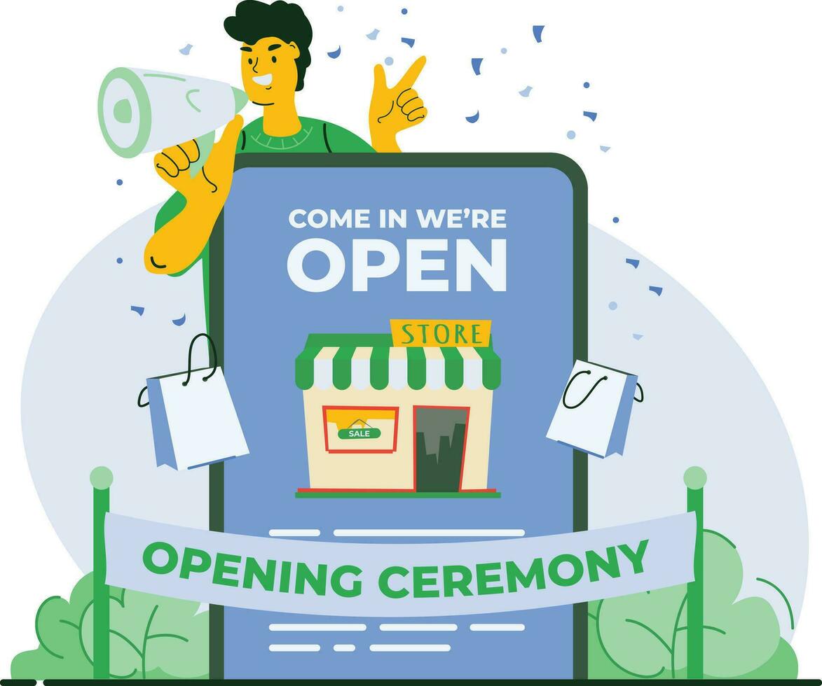 cerimônia de abertura da loja online vetor