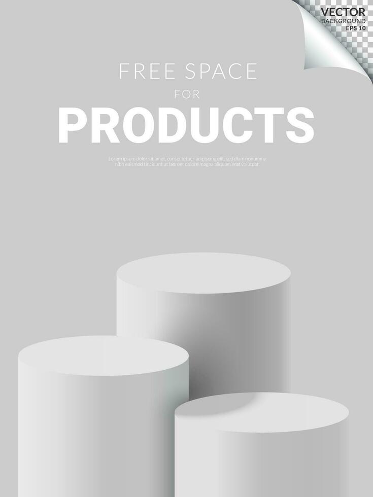 três branco pódio moderno mínimo livre espaço para produtos em branco fundo. vetor ilustração
