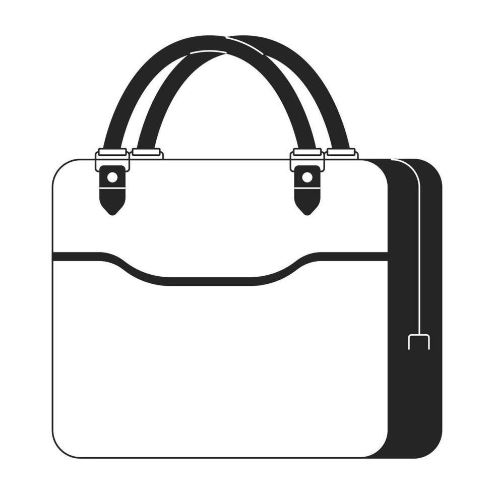 pasta saco Preto e branco 2d linha desenho animado objeto. homem de negocios acessório isolado vetor esboço item. velho formado elegante breve caso. Bolsa o negócio monocromático plano local ilustração