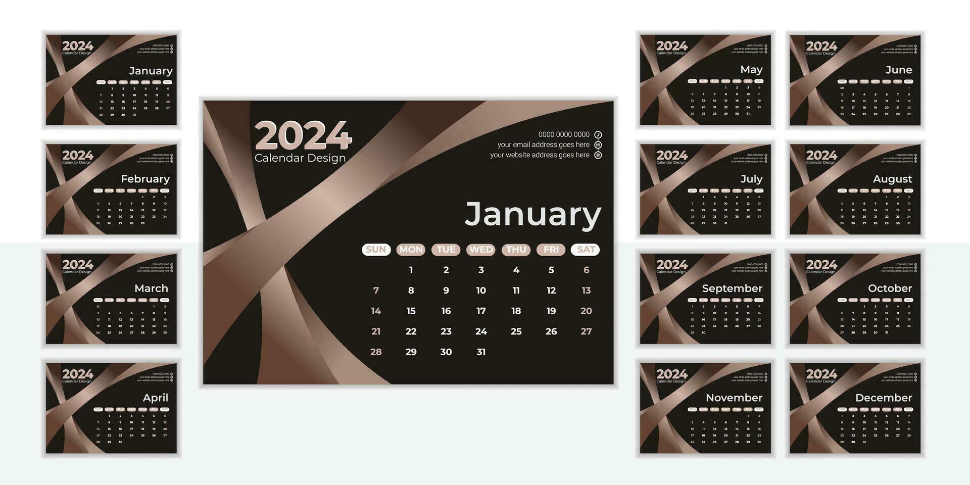 moderno escrivaninha calendário Projeto 2024 vetor