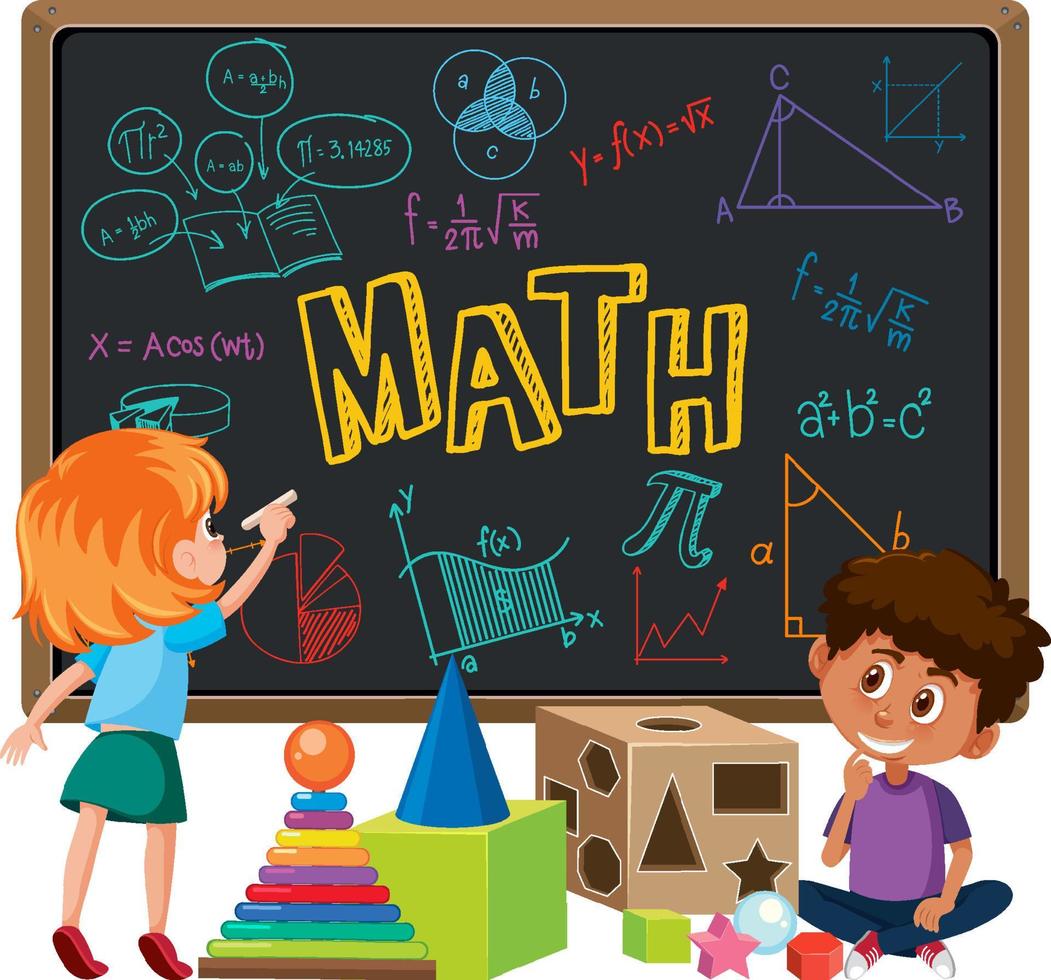 crianças aprendendo matemática com ícone e símbolo matemático vetor