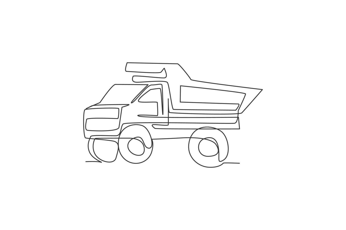 desenho de linha contínua única de grande caminhão basculante de mineração para carregar carvão e produtos de mineração. conceito de veículo de transporte pesado. tendência de uma linha desenhar design gráfico ilustração vetorial vetor