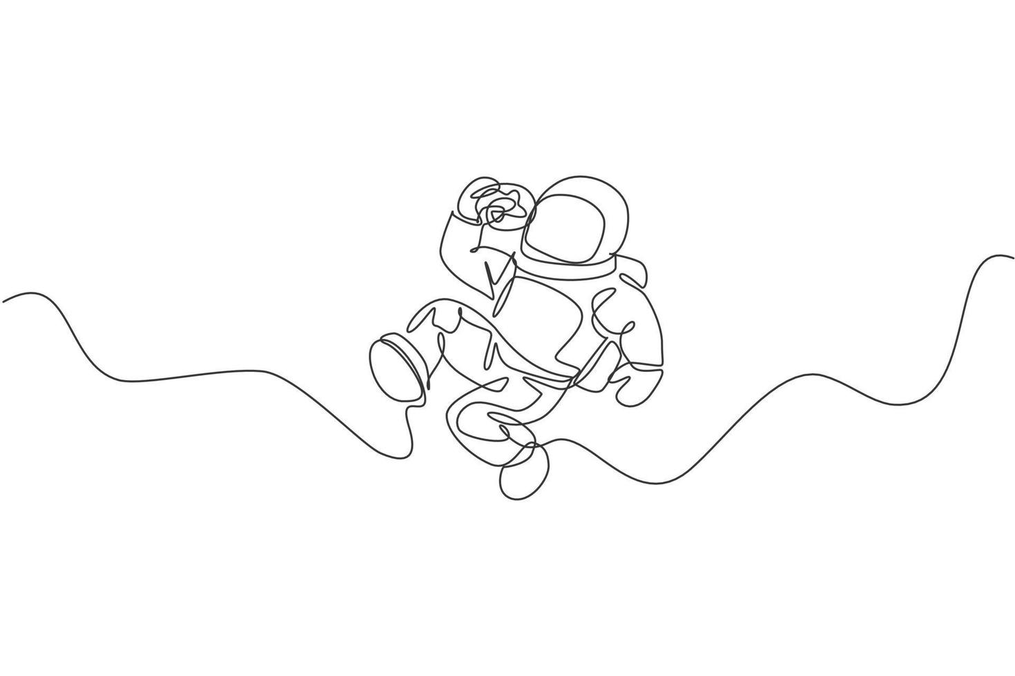 desenho de linha única contínua de astronauta relaxando e comendo rosquinha doce com cobertura na galáxia nebulosa. ficção de fantasia do conceito de vida do espaço sideral. tendência de uma linha desenhar design gráfico ilustração vetorial vetor