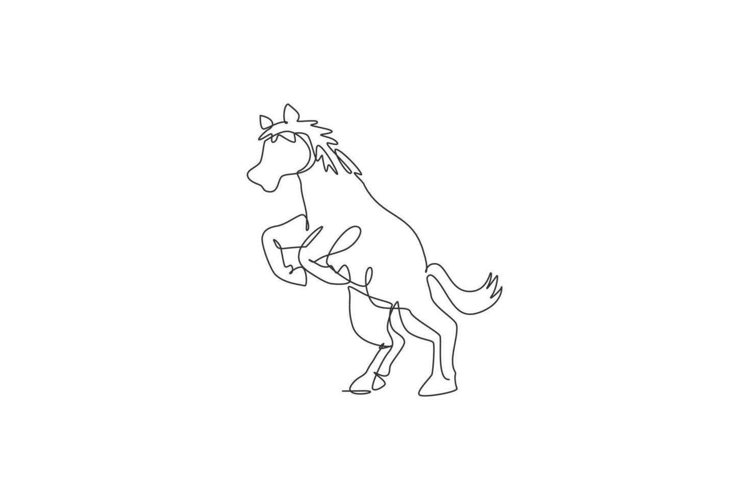 desenho de linha contínua única de mustang de cavalo selvagem. conservação do parque nacional de animais ameaçados. conceito de safari zoo. tendência de uma linha desenhar design gráfico ilustração vetorial vetor