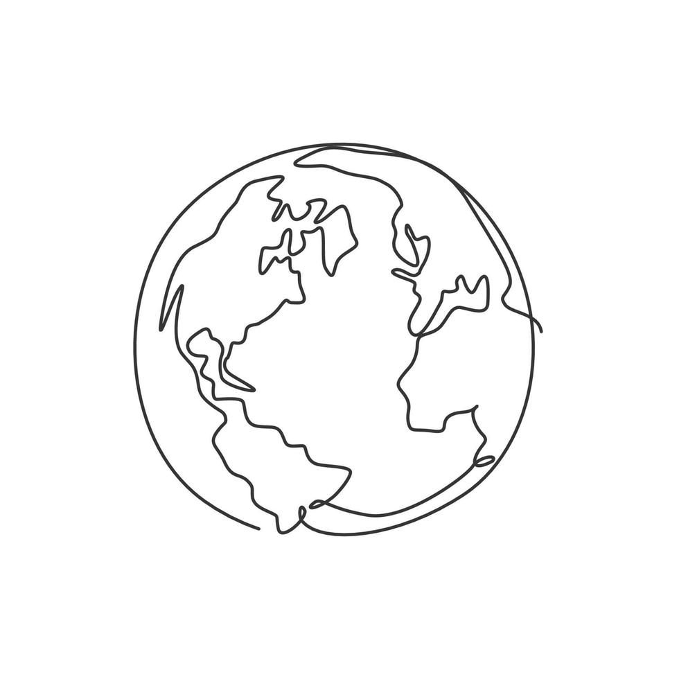 desenho de linha única contínua da esfera global do globo mundial para o conhecimento educacional. planeta logotipo símbolo modelo conceito. dinâmica de uma linha desenhar ilustração vetorial gráfica ciência do espaço sideral vetor