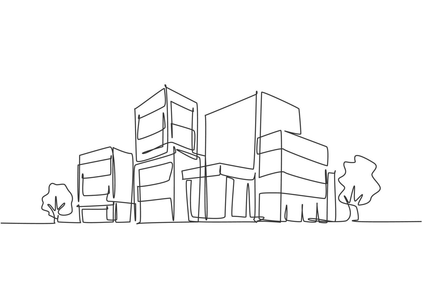 Contínuo um desenho de linha de um luxuoso prédio de apartamentos em área urbana. conceito minimalista desenhado de mão de construção de propriedade de arquitetura doméstica. ilustração gráfica de vetor moderno desenho de linha única