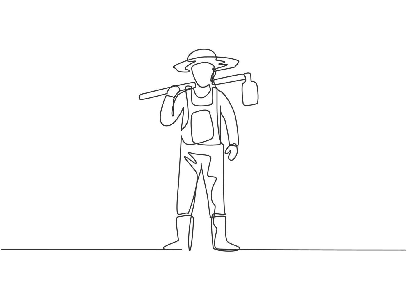 desenho de linha única contínua jovem agricultor dirige um trator para arar  os campos. iniciar um novo período de plantio. conceito de minimalismo  agrícola. dinâmica de uma linha desenhar ilustração em vetor