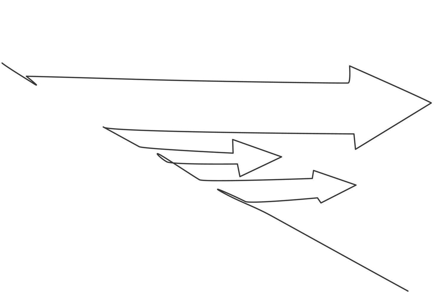 desenho de uma linha contínua de sinal de gráfico de setas de movimento positivo para frente. conceito minimalista de símbolo de progresso de negócios de sucesso. ilustração do gráfico vetorial moderna de desenho de linha única vetor