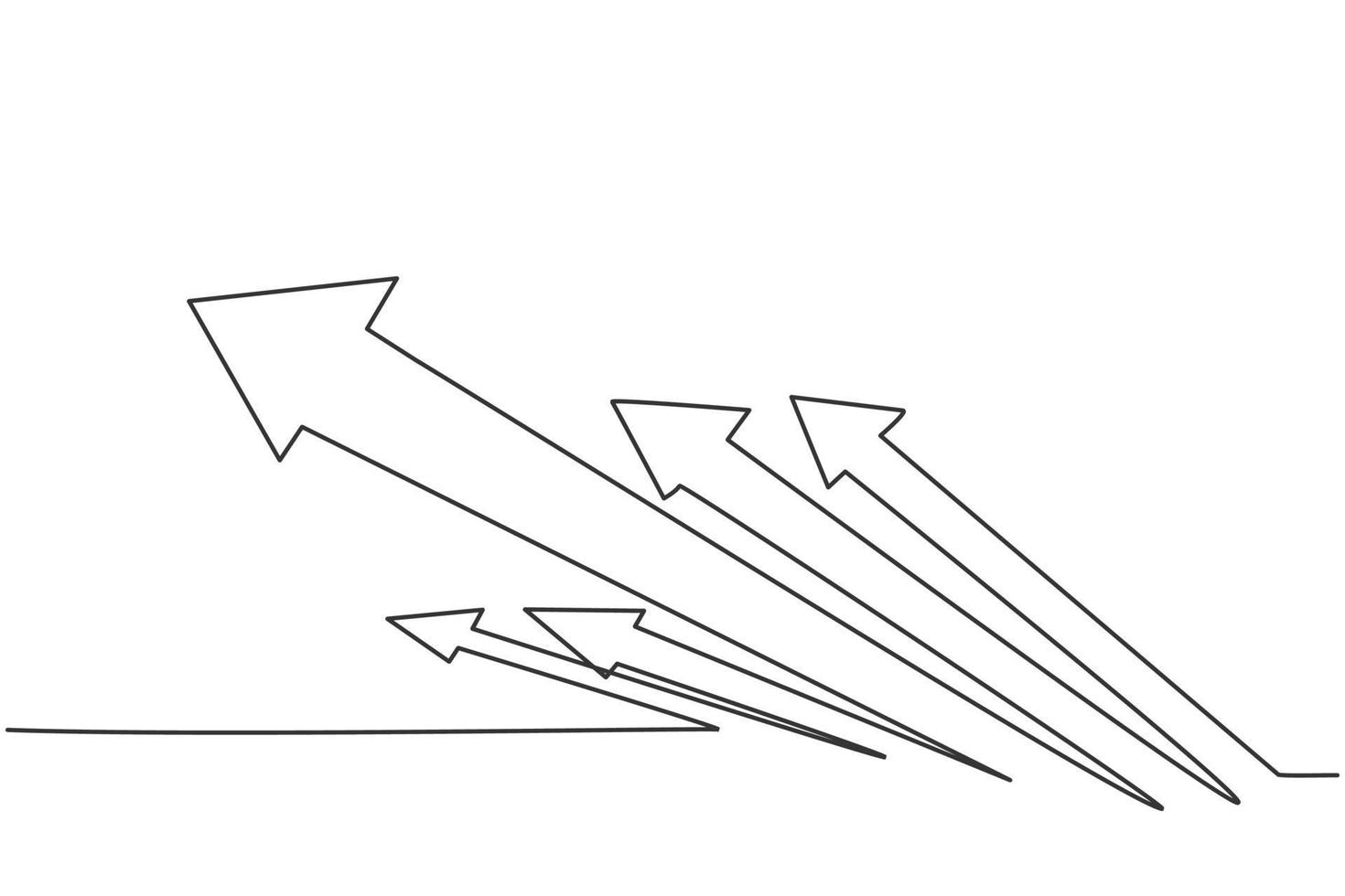 desenho de uma linha contínua do símbolo de setas rápidas em ascensão. aumentando o conceito minimalista de crescimento financeiro de negócios. ilustração do gráfico vetorial moderna de desenho de linha única vetor