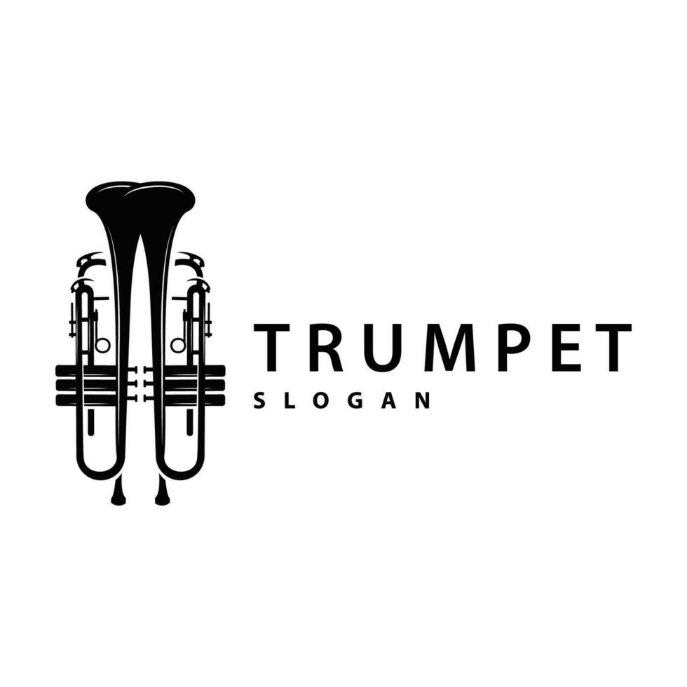 simples marca silhueta Projeto latão musical instrumento trompete, clássico jazz trompete logotipo vetor