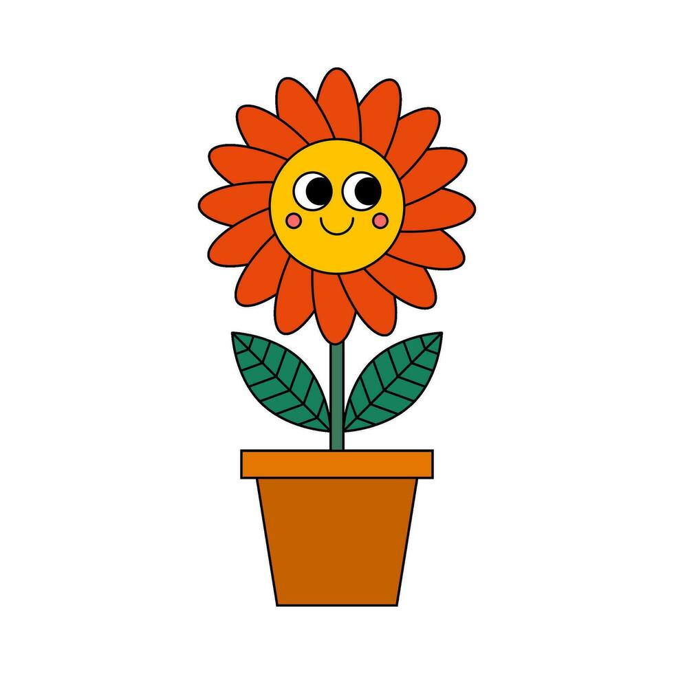 retro estilo flor desenho animado plano ilustração vetor