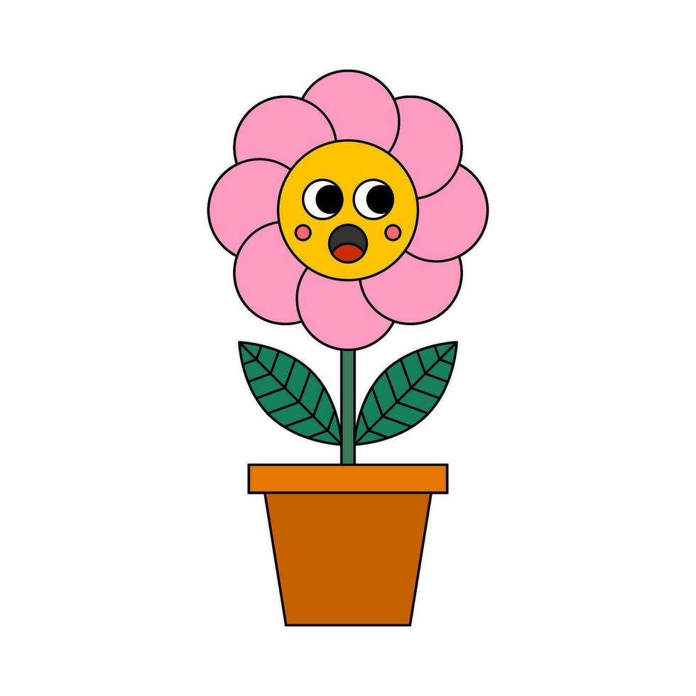 retro estilo flor desenho animado plano ilustração vetor