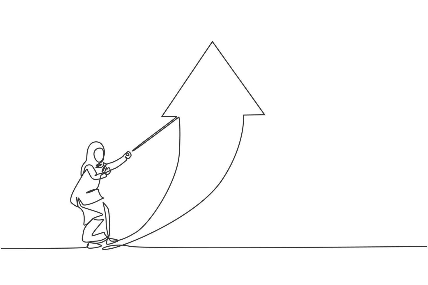 único desenho de linha de uma jovem mulher de negócios árabe inteligente puxando a seta Cadastre-se símbolo usando corda. conceito mínimo de crescimento do negócio. linha contínua moderna desenhar design gráfico ilustração vetorial vetor