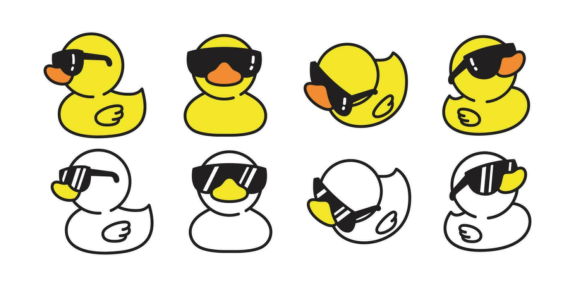 Pato vetor ícone logotipo borracha Pato oculos de sol desenho animado personagem ilustração pássaro Fazenda animal rabisco símbolo Projeto